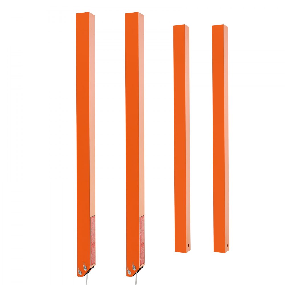 Cuatro puntales de asistencia para portón trasero de remolque VEVOR de color naranja alineados verticalmente sobre un fondo blanco.