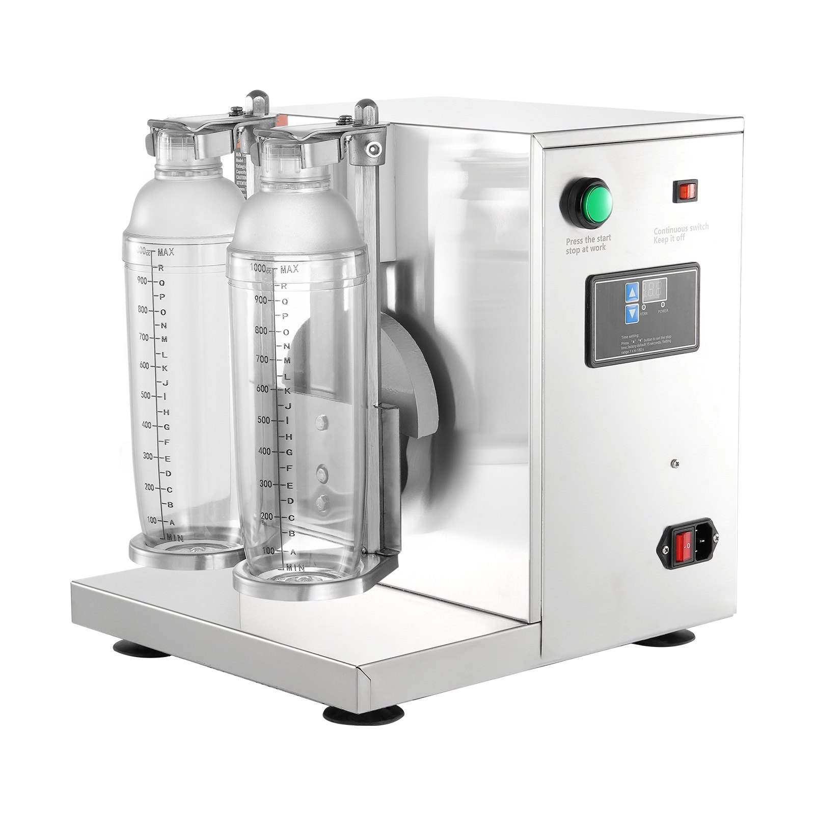 Máquina para hacer batidos VEVOR, batidora comercial de 120 W para té con leche, batidora de doble cabezal, ajustable de 0 a 180 s, con vaso de 1 L, para tiendas de té con leche.