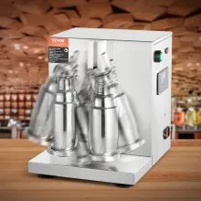 VEVOR Máquina para hacer batidos, máquina mezcladora de té con leche comercial de 120 W, máquina mezcladora de batidos de doble cabezal, licuadora de batidos ajustable de 0 a 180 s, con taza de acero inoxidable de 750 ml, para tienda de té con leche