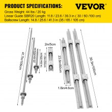 Riel lineal VEVOR, husillo de bolas x 3, RM1605-350 mm 650 mm 1050 mm x 2 Soporte de riel lineal, Kit de 12 CNC Eje óptico de eje lineal