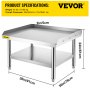 VEVOR - Soporte de parrilla de acero inoxidable (91 x 76 x 61 cm), mesa de acero inoxidable con estante de almacenamiento ajustable, ideal para hoteles, hogares y restaurantes.
