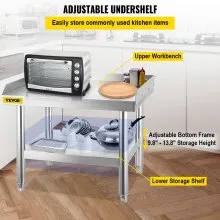 VEVOR Mesa de cocina Soporte para parrilla de acero inoxidable 24 x 28 x 24 pulgada mesa de acero inoxidable mesa de soporte para parrilla con estante