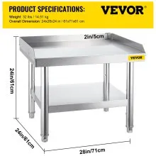 VEVOR Mesa de cocina Soporte para parrilla de acero inoxidable 24 x 28 x 24 pulgada mesa de acero inoxidable mesa de soporte para parrilla con estante