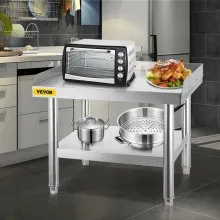 VEVOR Mesa de cocina Soporte para parrilla de acero inoxidable 24 x 28 x 24 pulgada mesa de acero inoxidable mesa de soporte para parrilla con estante