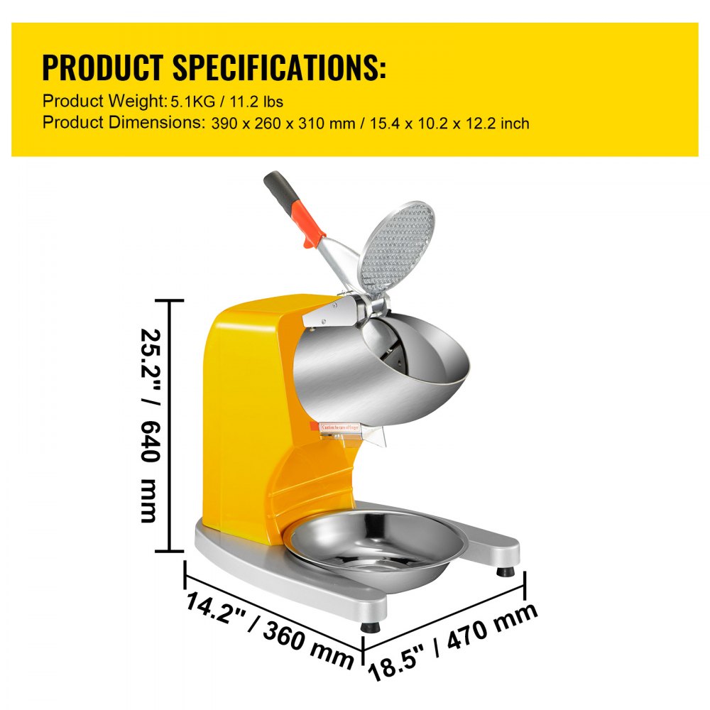 VEVOR Trituradora de hielo eléctrica de 110 V, máquina para hacer conos de nieve de 300 W, 1450 RPM, con cuchillas dobles de acero inoxidable, 210 lb/h, máquina de hielo afeitado con placa de hielo y cuchilla adicional para uso doméstico y comercial