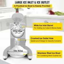 VEVOR Máquina Trituradora de Hielo Eléctrica 300 W Picadora de hielo con Cuchillas Dobles de Acero Inoxidable Máquina de Hielo Afeitado de 210 lb/h