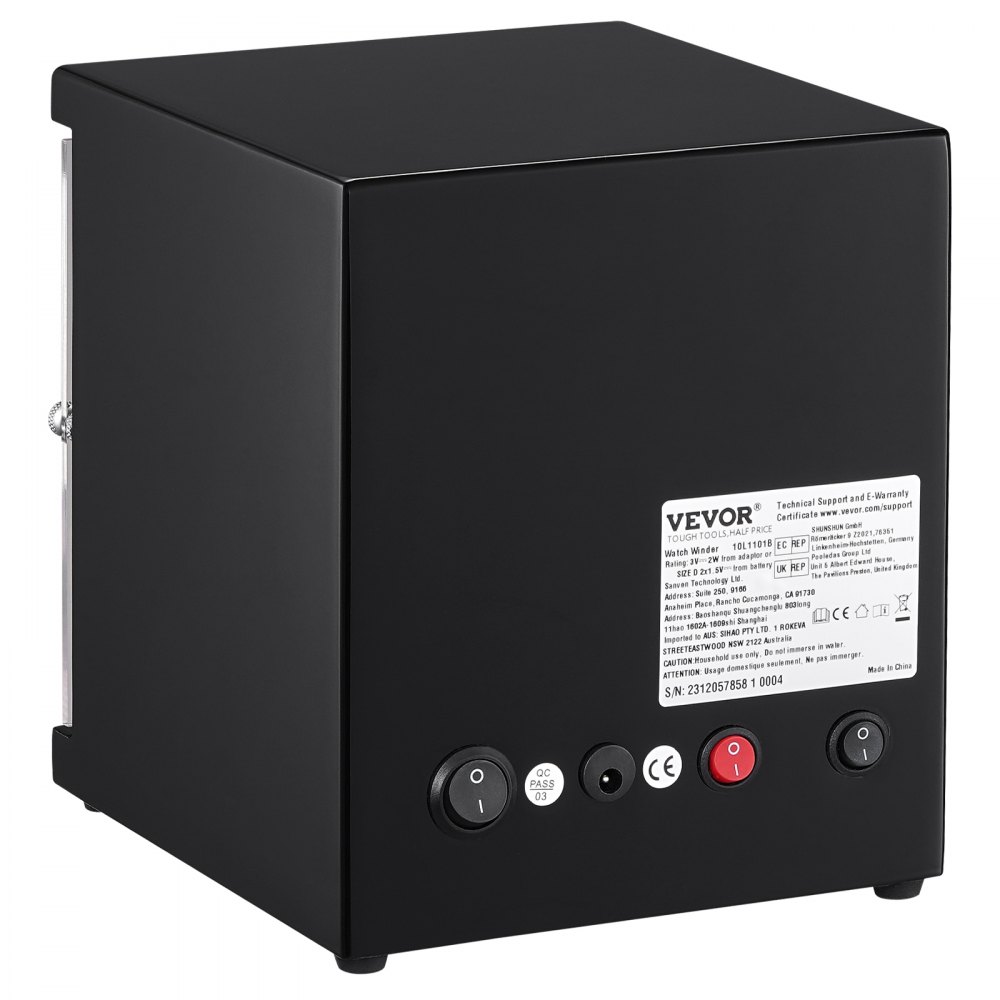 VEVOR Enrollador de Reloj, Enrollador de Reloj Individual para Reloj Automático para Hombres y Mujeres, con Motor Mabuchi Japonés Súper Silencioso, Luz LED Azul y Adaptador, Carcasa de Tablero de Alta
