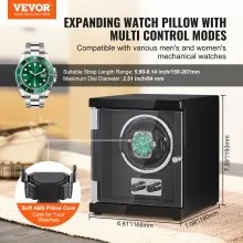 VEVOR Enrollador de Reloj, Enrollador de Reloj Individual para Reloj Automático para Hombres y Mujeres, con Motor Mabuchi Japonés Súper Silencioso, Luz LED Azul y Adaptador, Carcasa de Tablero de Alta