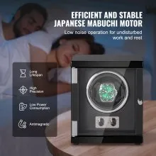 VEVOR Enrollador de Reloj, Enrollador de Reloj Individual para Reloj Automático para Hombres y Mujeres, con Motor Mabuchi Japonés Súper Silencioso, Luz LED Azul y Adaptador, Carcasa de Tablero de Alta