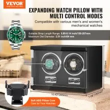 VEVOR Enrollador de Reloj, Enrollador de Reloj Doble para Reloj Automático para Hombres y Mujeres, con 2 Motores Mabuchi Japoneses Súper Silenciosos, Luz LED Azul y Adaptador, Carcasa de Tablero de Al