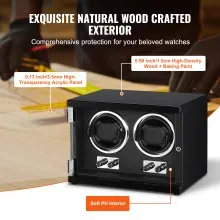 VEVOR Enrollador de Reloj, Enrollador de Reloj Doble para Reloj Automático para Hombres y Mujeres, con 2 Motores Mabuchi Japoneses Súper Silenciosos, Luz LED Azul y Adaptador, Carcasa de Tablero de Al