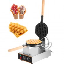 VEVOR Gofrera Máquina de Gofre de Acero Inoxidable para Hacer Bubble Waffles Girario 180 Grado con Mango de Madera