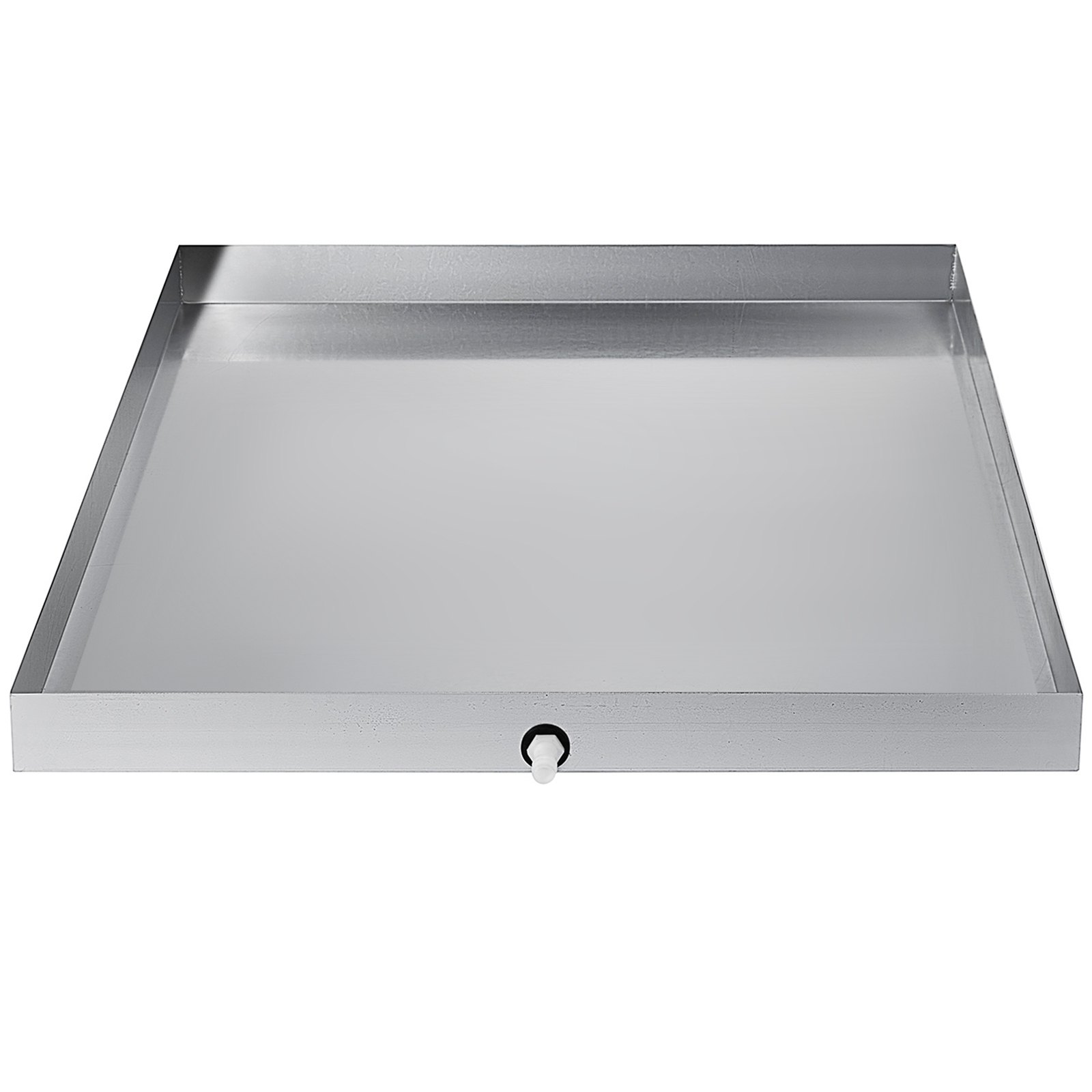 Cuna para lavadora VEVOR con bordes elevados y desagüe, en acero inoxidable.