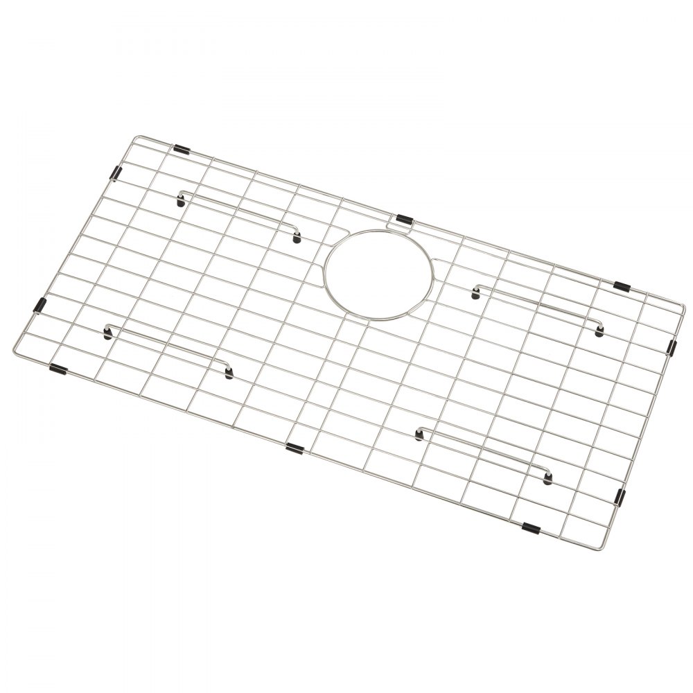 Rejilla protectora de fregadero VEVOR rectangular con orificio de drenaje central y patas de goma protectoras.