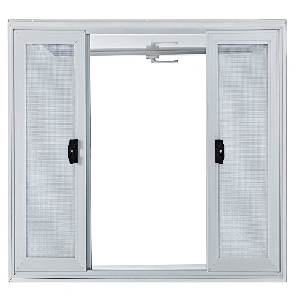Ventana de concesión VEVOR de 91 x 91 cm, de aleación de aluminio, con 4 ventanas corredizas horizontales, puerta de toldo y gancho de arrastre, ideal para camiones de comida y remolques de concesión.