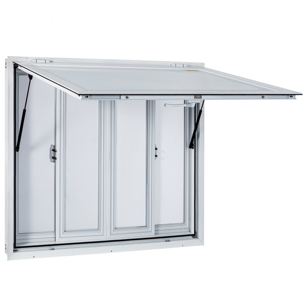 Ventana de concesión VEVOR de 91 x 91 cm, de aleación de aluminio, con 4 ventanas corredizas horizontales, puerta de toldo y gancho de arrastre, ideal para camiones de comida y remolques de concesión.