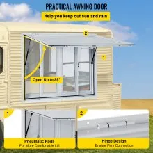 Ventana de concesión VEVOR, 36 x 36 pulgadas, ventana de servicio de camión de alimentos de aleación de aluminio con 4 ventanas de pantalla deslizantes horizontales y puerta de toldo y gancho de arrastre, ventana de servicio para remolques de concesión de camiones de alimentos