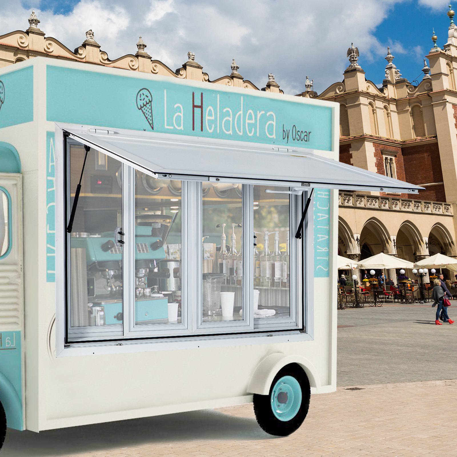 Ventana de concesión VEVOR de 91 x 91 cm, de aleación de aluminio, con 4 ventanas corredizas horizontales, puerta de toldo y gancho de arrastre, ideal para camiones de comida y remolques de concesión.