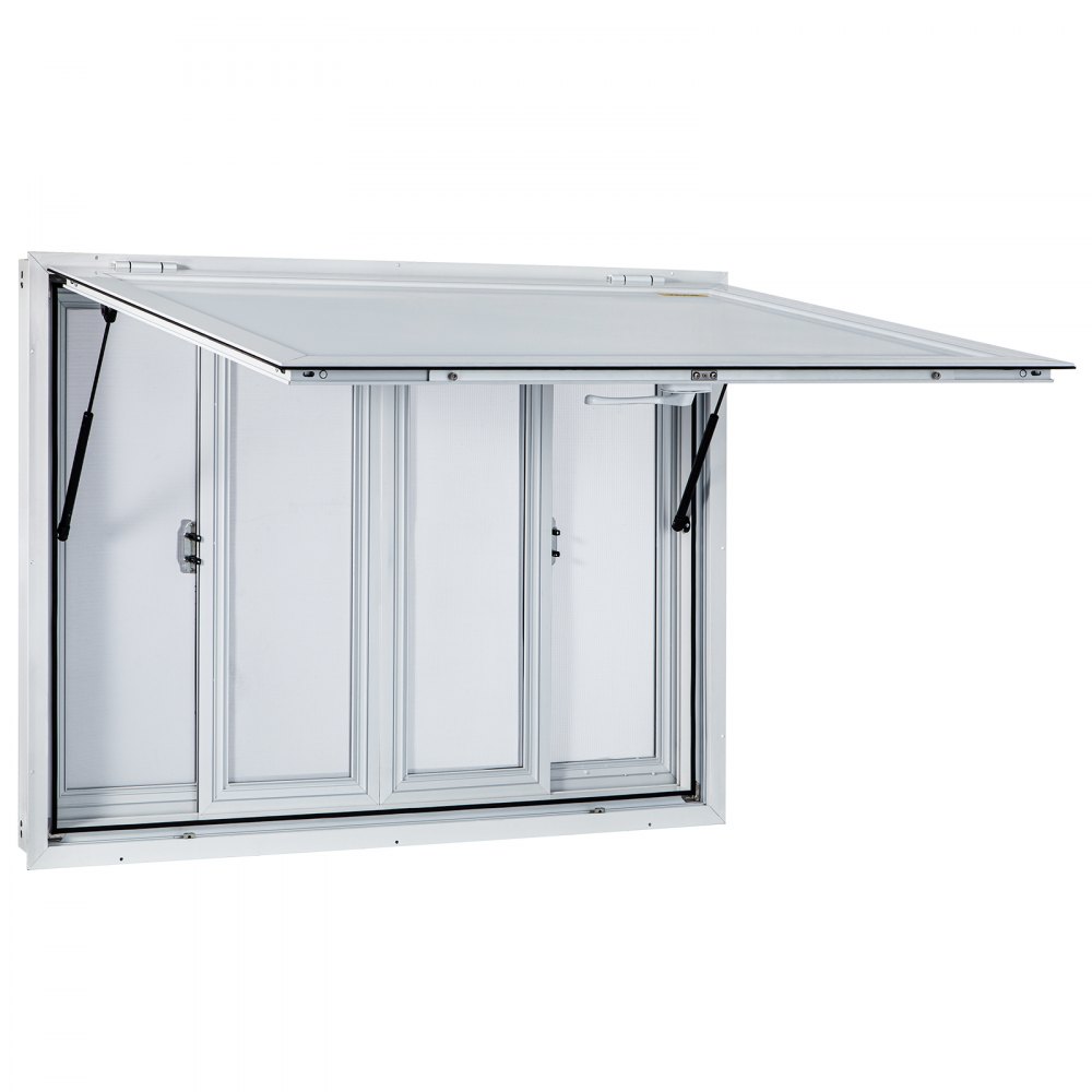 Ventana de concesión VEVOR de 122 x 91 cm, de aleación de aluminio, para servicio de food trucks, con 4 ventanas corredizas horizontales, puerta con toldo y gancho de arrastre. Ideal para food trucks y remolques de concesión.