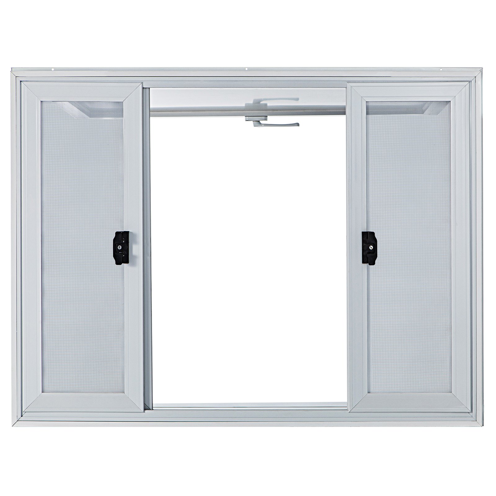 Ventana de concesión VEVOR de 122 x 91 cm, de aleación de aluminio, para servicio de food trucks, con 4 ventanas corredizas horizontales, puerta con toldo y gancho de arrastre. Ideal para food trucks y remolques de concesión.