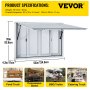 Ventana de concesión VEVOR 53x33x4,3 pulgadas con dimensiones y usos en camiones y remolques de comida.