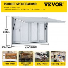 VEVOR Ventana de concesión, 53 x 33 pulgadas, ventana de servicio de camión de alimentos de aleación de aluminio con 4 ventanas de pantalla correderas horizontales y puerta de toldo y gancho de arrastre, ventana de servicio para camiones de comida, remolques de concesión