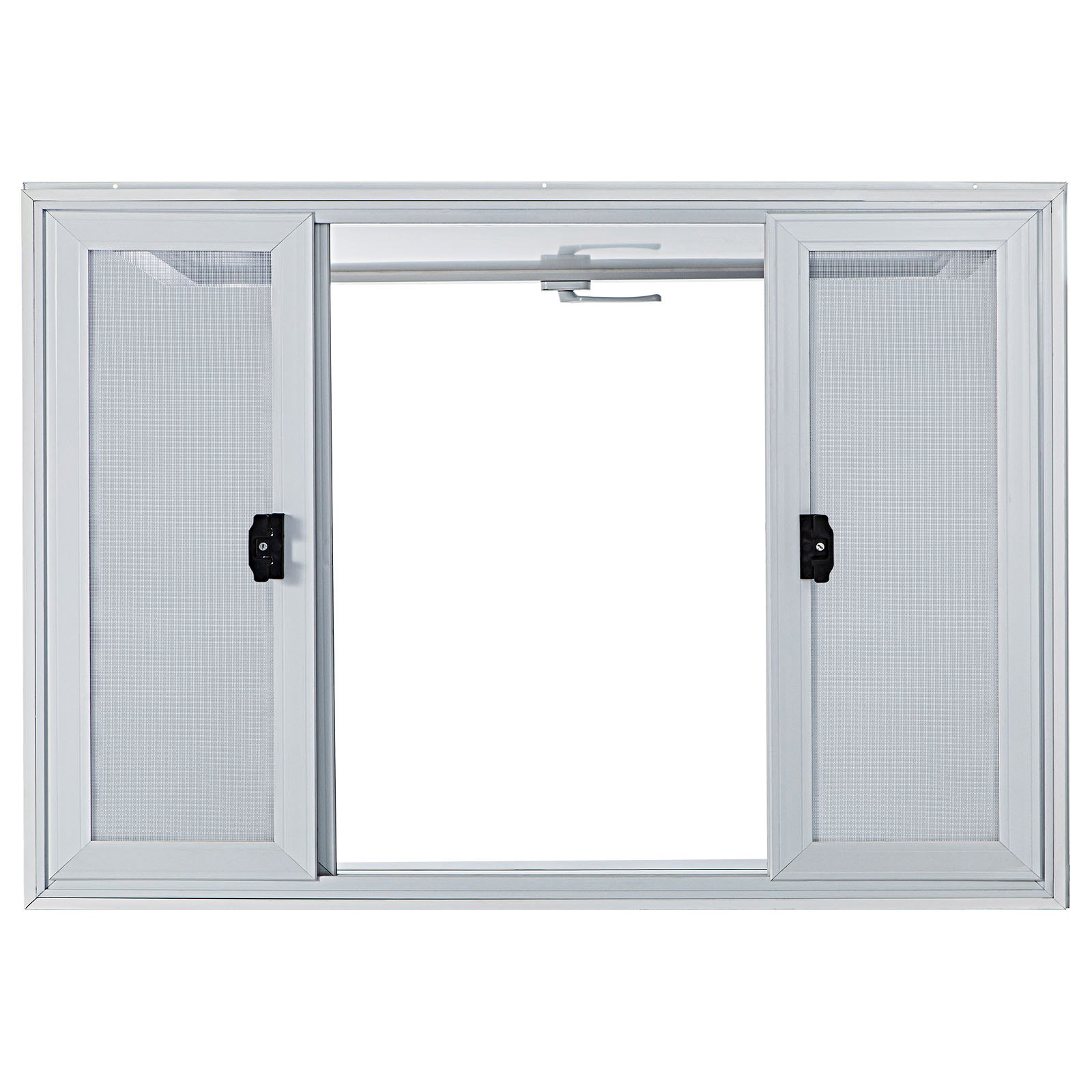 Ventana de concesión VEVOR con paneles de vidrio corredizos dobles y marco de aluminio blanco.