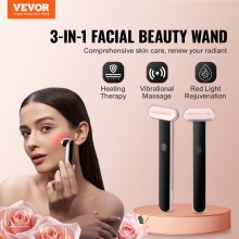 VEVOR Varita de terapia de luz roja para cara y cuello, varita facial LED 3 en 1, dispositivo de terapia de luz roja con terapia de calentamiento | Masaje facial vibratorio, varita de belleza LED portátil