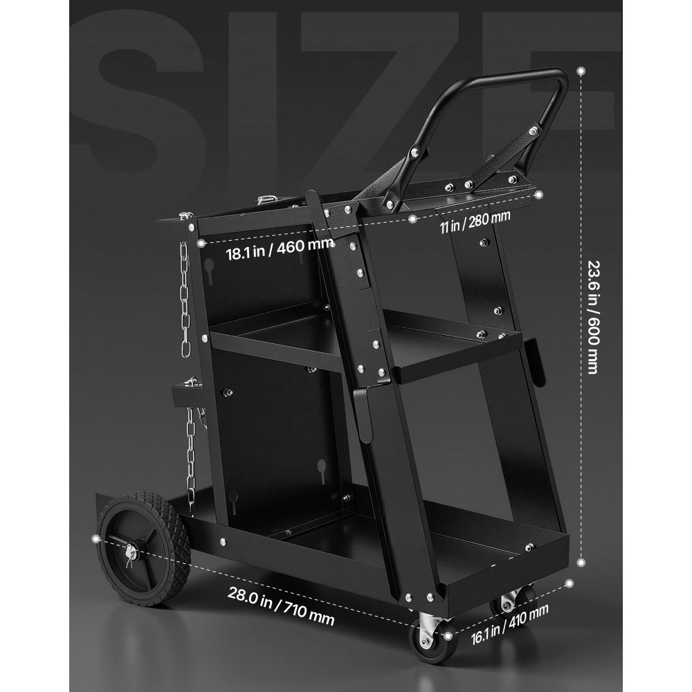 VEVOR Welding Cart, 3-Tier Welder Cart Heavy Duty with 400 Lbs Weight Capacity, 360° Swivel Wheels, Tank Storage Safety Chains, Rolling MIG Welder Cart for TIG, ARC, MMA, Plasma Cutter Welding Machine