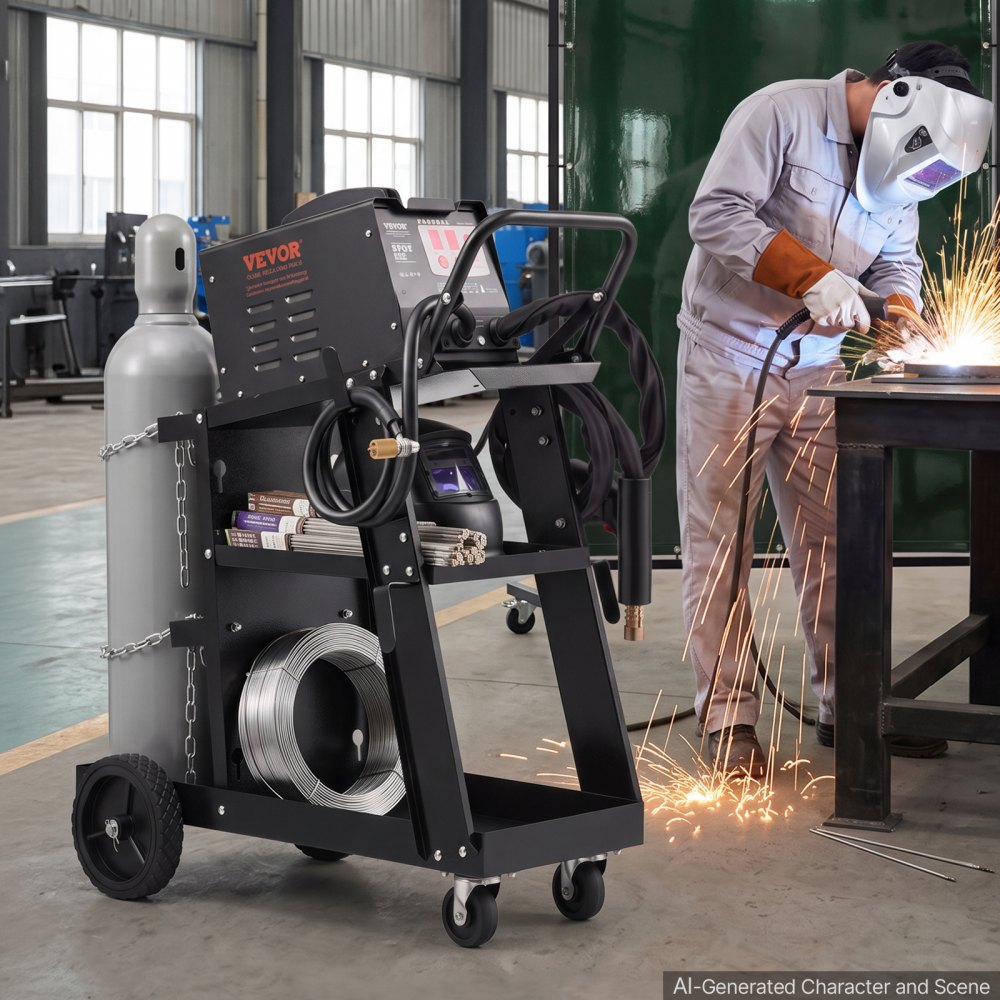 VEVOR Welding Cart, 3-Tier Welder Cart Heavy Duty with 400 Lbs Weight Capacity, 360° Swivel Wheels, Tank Storage Safety Chains, Rolling MIG Welder Cart for TIG, ARC, MMA, Plasma Cutter Welding Machine
