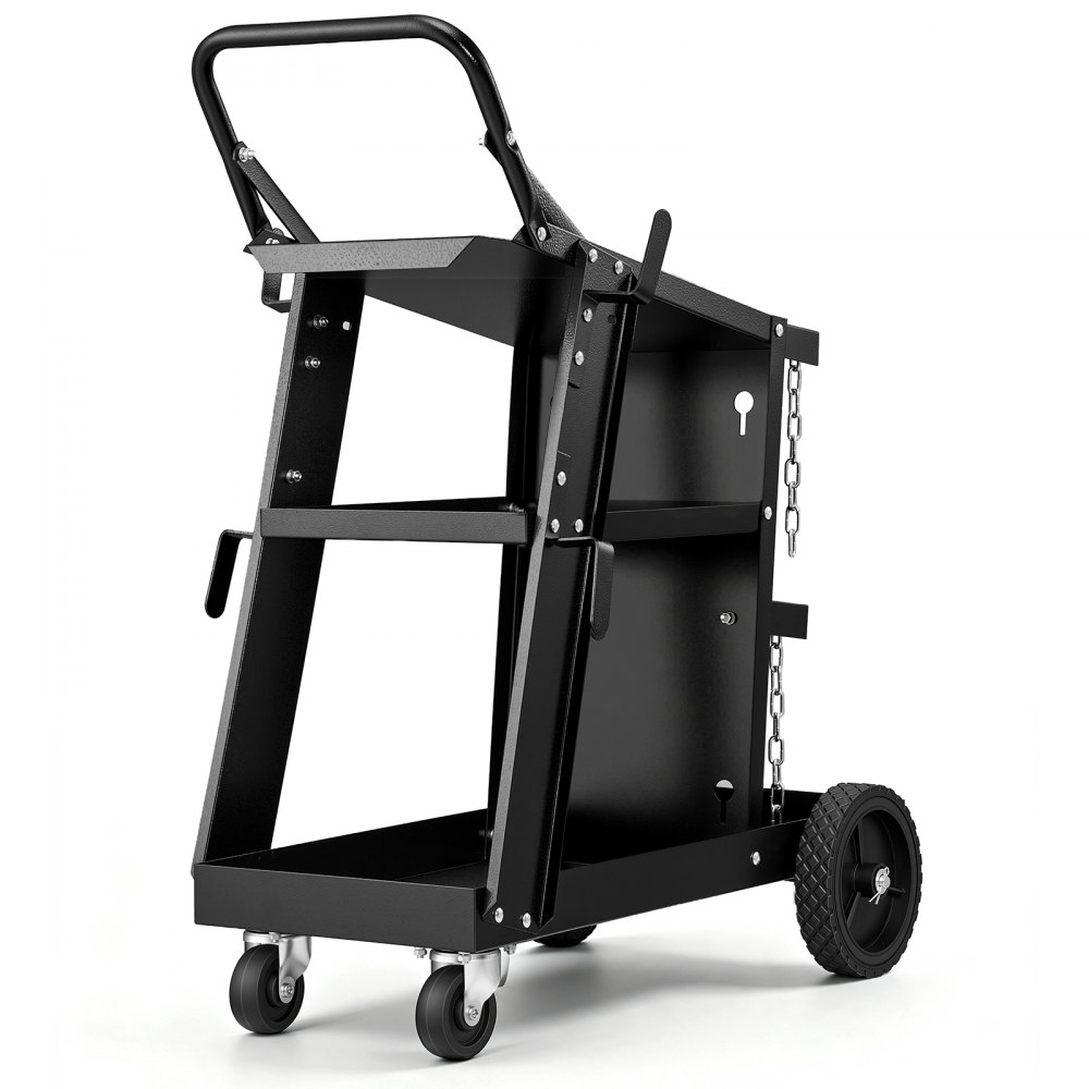 VEVOR Welding Cart, 3-Tier Welder Cart Heavy Duty with 400 Lbs Weight Capacity, 360° Swivel Wheels, Tank Storage Safety Chains, Rolling MIG Welder Cart for TIG, ARC, MMA, Plasma Cutter Welding Machine