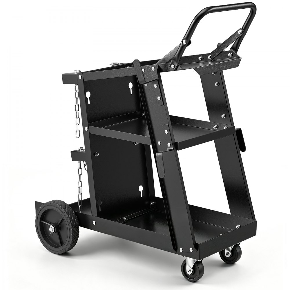 VEVOR Welding Cart, 3-Tier Welder Cart Heavy Duty with 400 Lbs Weight Capacity, 360° Swivel Wheels, Tank Storage Safety Chains, Rolling MIG Welder Cart for TIG, ARC, MMA, Plasma Cutter Welding Machine