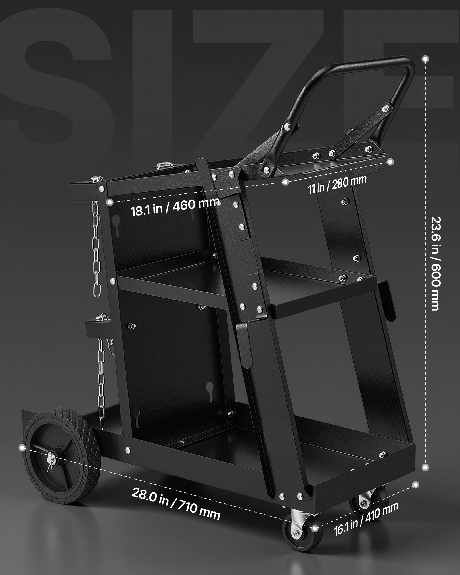 VEVOR Welding Cart, 3-Tier Welder Cart Heavy Duty with 400 Lbs Weight Capacity, 360° Swivel Wheels, Tank Storage Safety Chains, Rolling MIG Welder Cart for TIG, ARC, MMA, Plasma Cutter Welding Machine