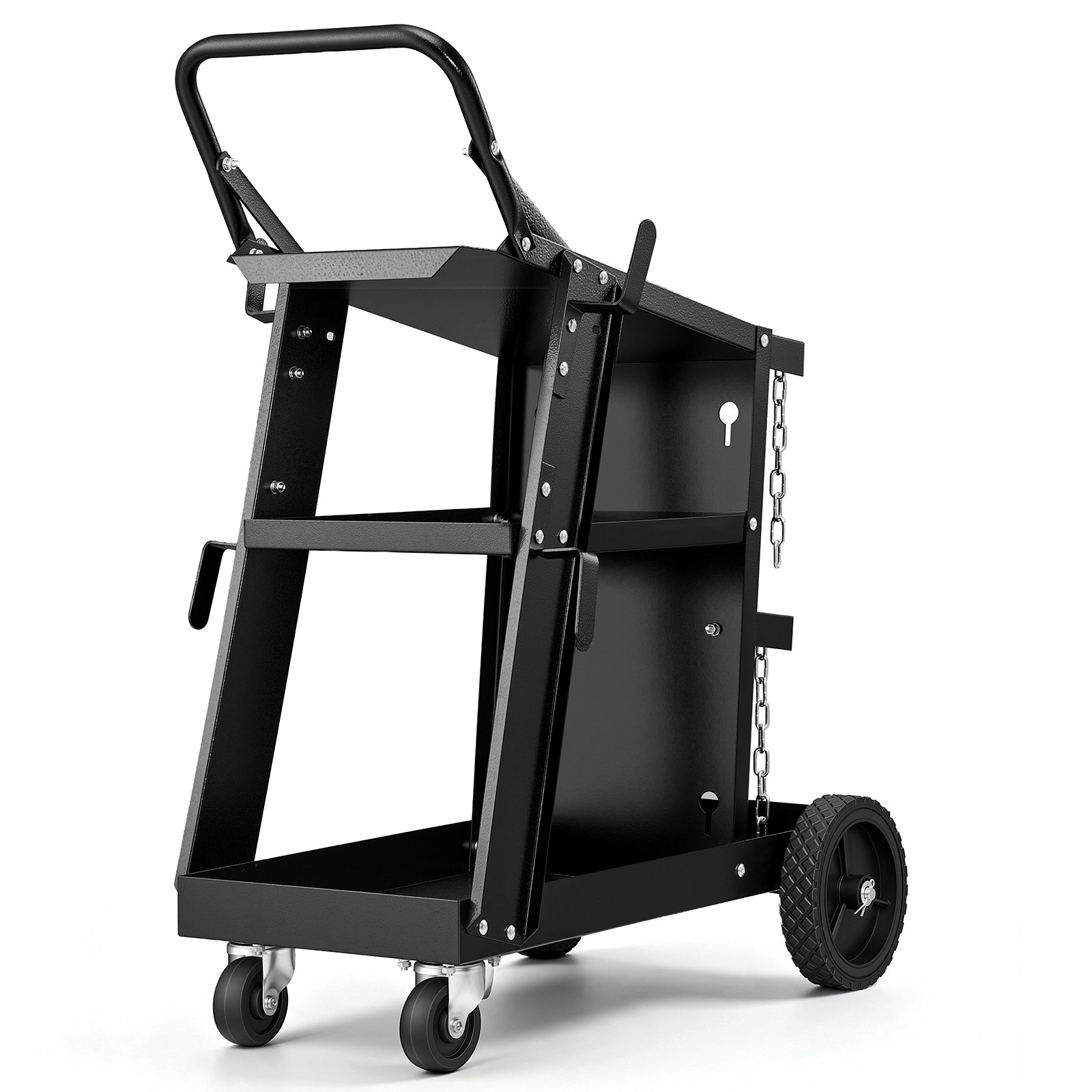 VEVOR Welding Cart, 3-Tier Welder Cart Heavy Duty with 400 Lbs Weight Capacity, 360° Swivel Wheels, Tank Storage Safety Chains, Rolling MIG Welder Cart for TIG, ARC, MMA, Plasma Cutter Welding Machine