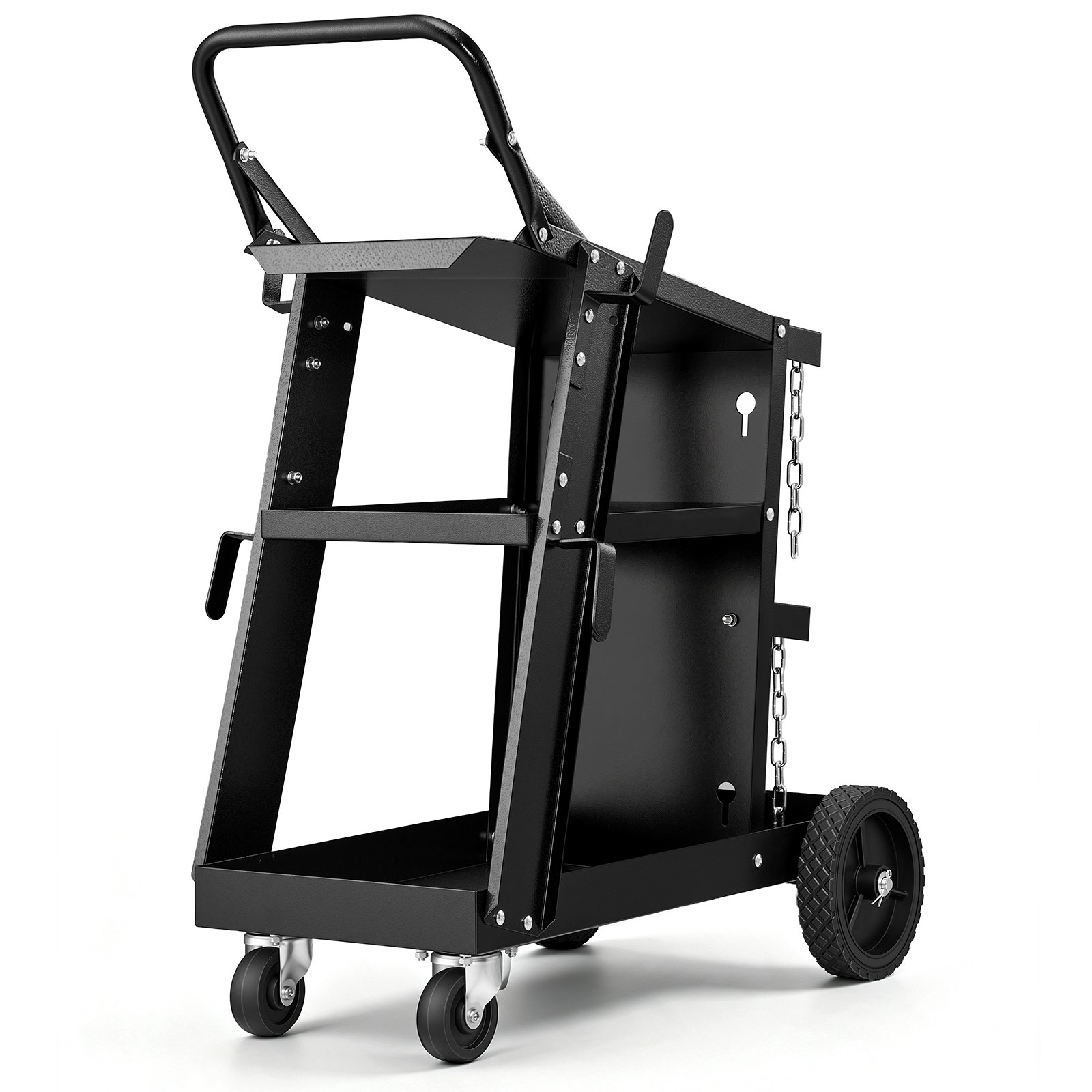 VEVOR Welding Cart, 3-Tier Welder Cart Heavy Duty with 400 Lbs Weight Capacity, 360° Swivel Wheels, Tank Storage Safety Chains, Rolling MIG Welder Cart for TIG, ARC, MMA, Plasma Cutter Welding Machine