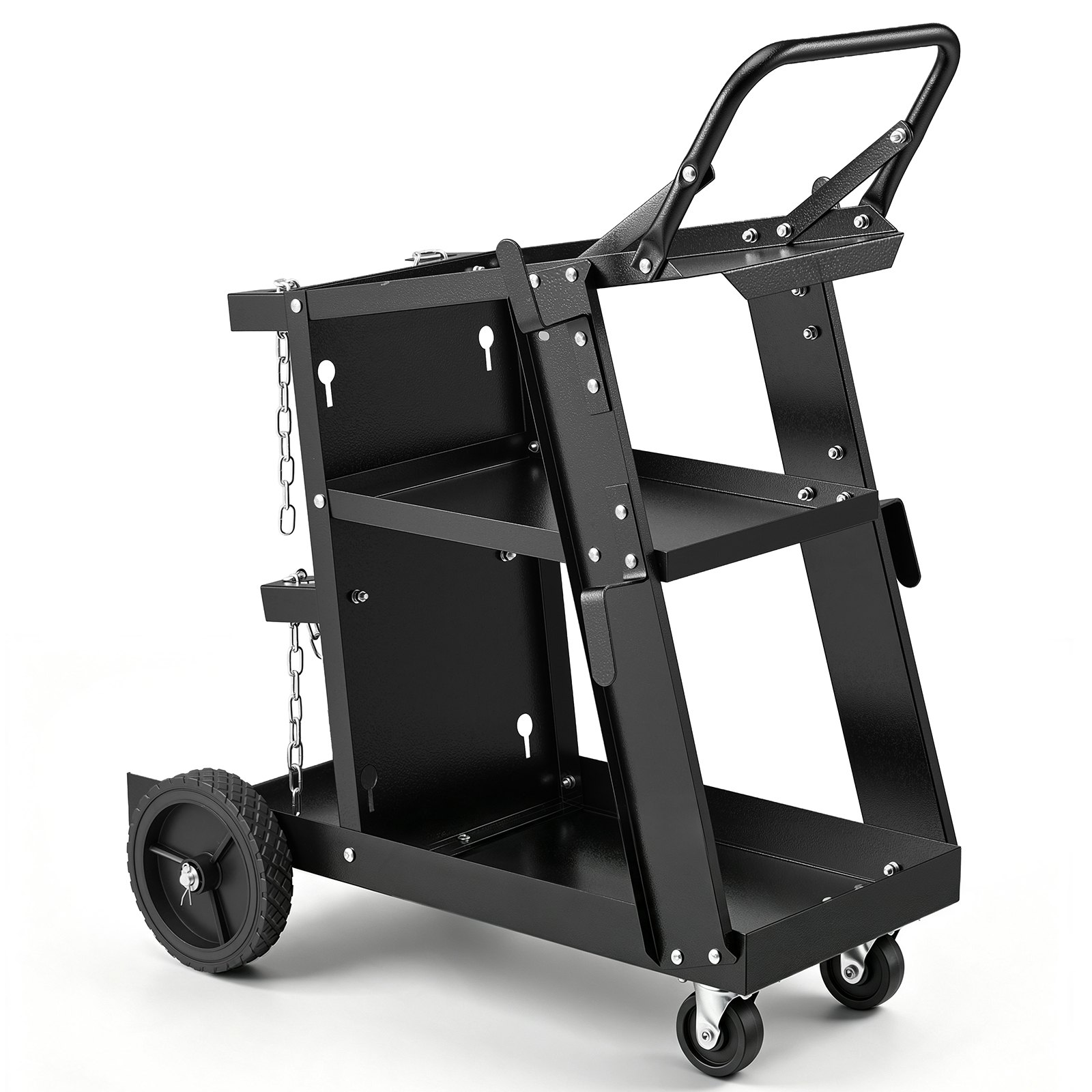VEVOR Welding Cart, 3-Tier Welder Cart Heavy Duty with 400 Lbs Weight Capacity, 360° Swivel Wheels, Tank Storage Safety Chains, Rolling MIG Welder Cart for TIG, ARC, MMA, Plasma Cutter Welding Machine
