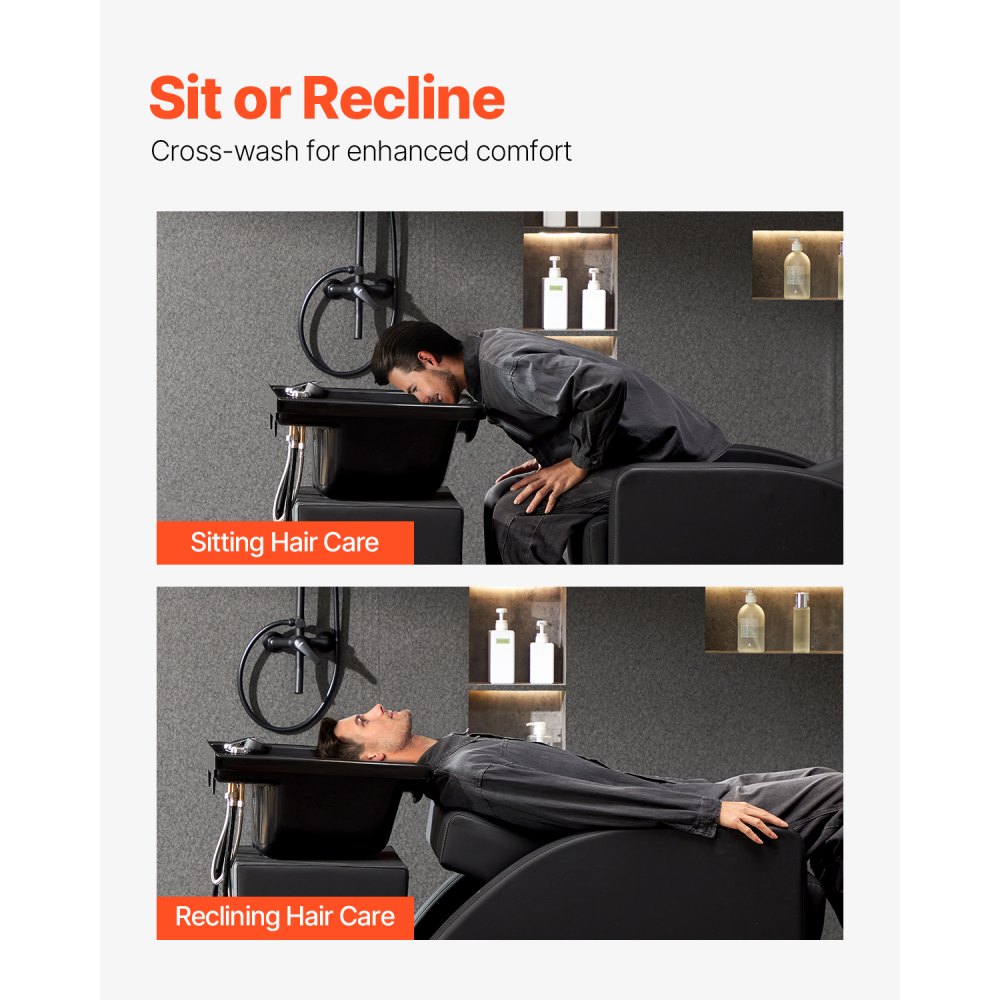 Lavabo VEVOR de plástico ABS para salón y hogar, fácil de limpiar e instalar, ideal para estilistas, spa, barbería y salón de belleza, color negro.