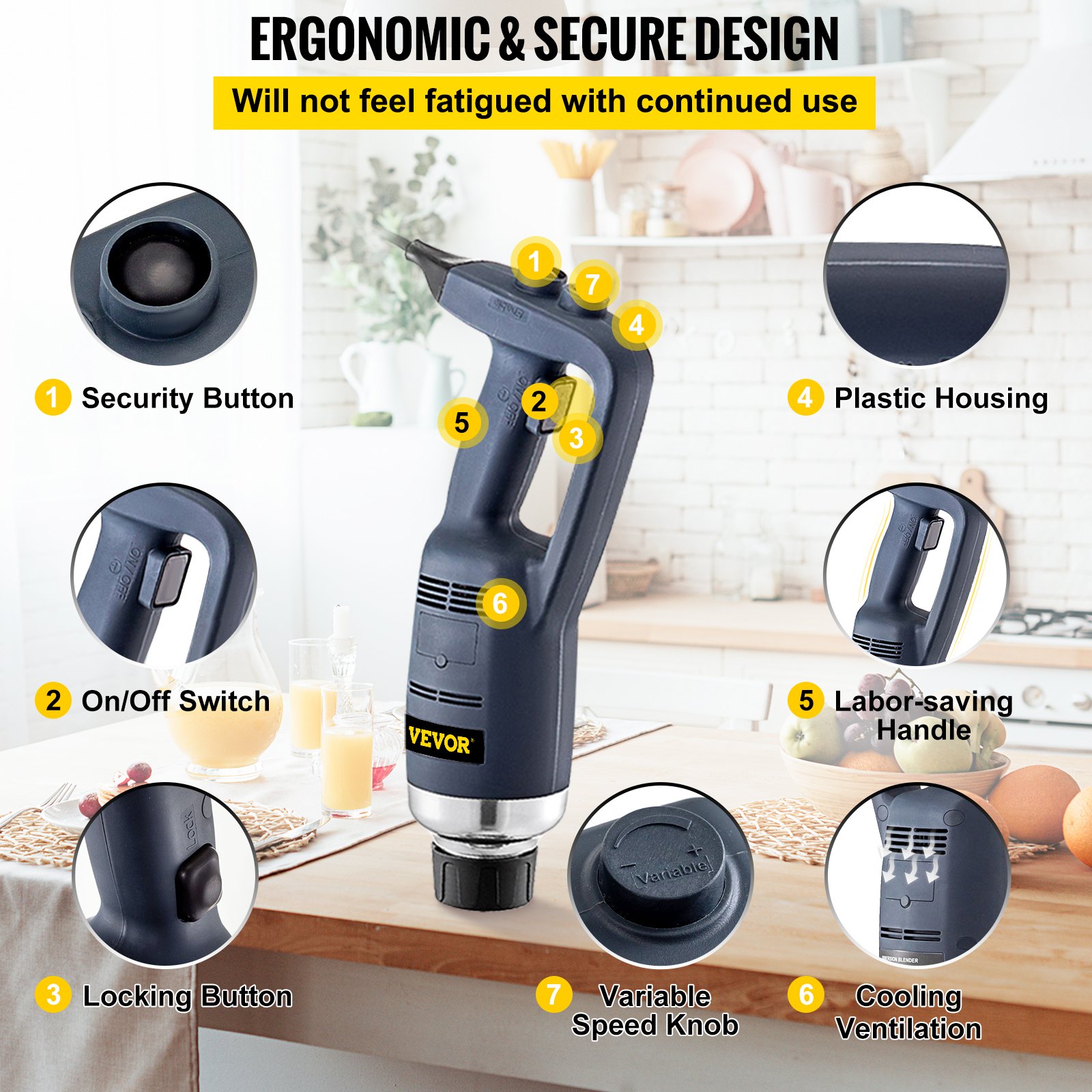 VEVOR Batidoras de Mano Profesional 500W Triturador Comercial Velocidad Variable