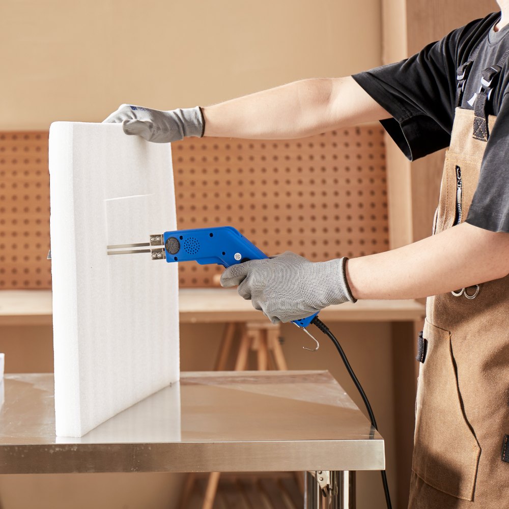 Cortador de espuma con cuchilla caliente VEVOR, herramienta eléctrica de 200 W para cortar espuma, cortador de poliestireno ajustable de 50 °C a 500 °C con cuchillas de 15 cm y 20 cm para paneles KT, polietileno, esponja y caucho. Incluye caja de herramientas.