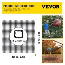VEVOR Red de Escalada para Patio Poliéster 3,2x3,2 m Negro para Parque Infantil
