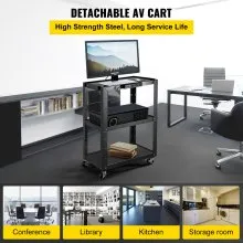 Carro AV de acero VEVOR, carro de medios de altura ajustable de 24-42 "con cable de alimentación eléctrica, carro de presentación de 24 x 32" con 3 estantes, carro de proyector rodante de 150 LBS con 2 frenos Adecuado para carga