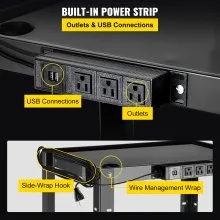 Carro AV de acero VEVOR, carro de medios de altura ajustable de 24-42 "con cable de alimentación eléctrica, carro de presentación de 24 x 32" con 3 estantes, carro de proyector rodante de 150 LBS con 2 frenos Adecuado para carga