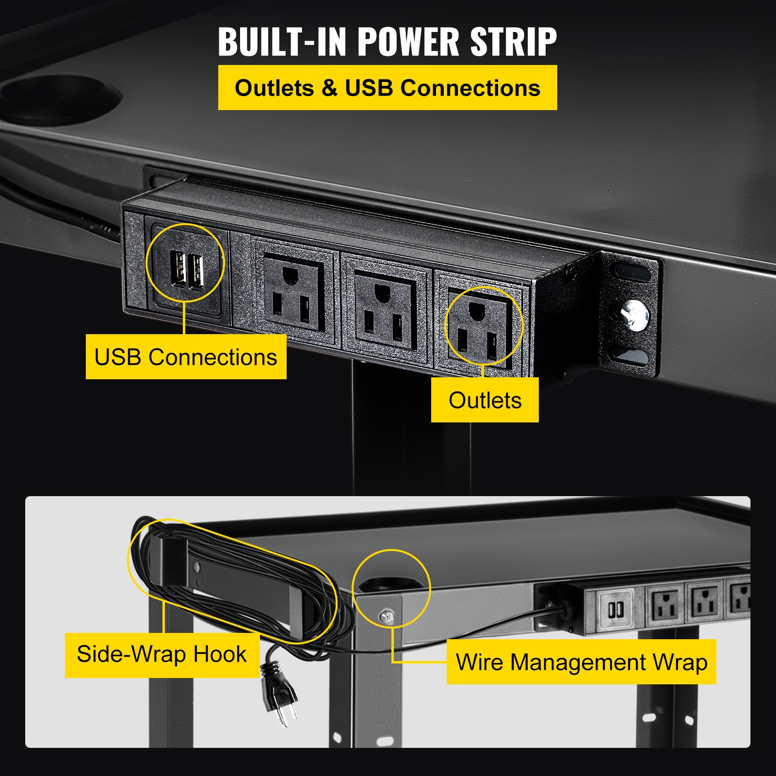 Carro AV de acero VEVOR, carro multimedia ajustable en altura de 24 a 42 pulgadas con cable de alimentación eléctrica, carro de presentación de 24 x 32 pulgadas con 3 estantes, carro para proyector con ruedas de 150 libras y 2 frenos Adecuado para cargas de hasta 100 kg