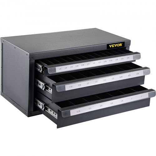 VEVOR Gabinete dispensador de fresas de extremo, Dispensador de fresas de tres cajones, Gabinete organizador de fresas de extremo Acero laminado en frío, Soporte de gabinete organizador del dispensador de fresas de extremo para tamaño fraccional de 1/8" a 1