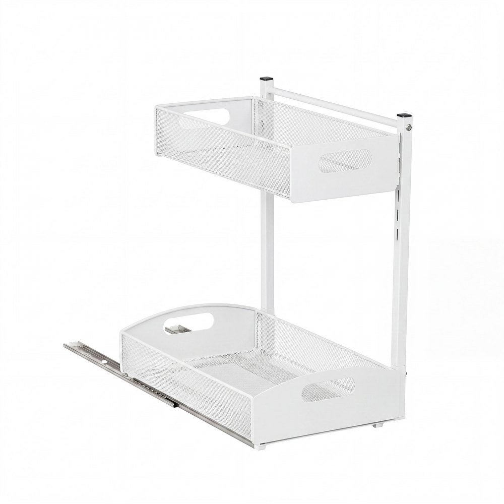 Organizador bajo fregadero VEVOR, paquete de 2 organizadores extraíbles de 2 niveles con ajuste de altura de 4 niveles, estante deslizante de metal, organizadores y almacenamiento multiusos para baño y cocina, blanco