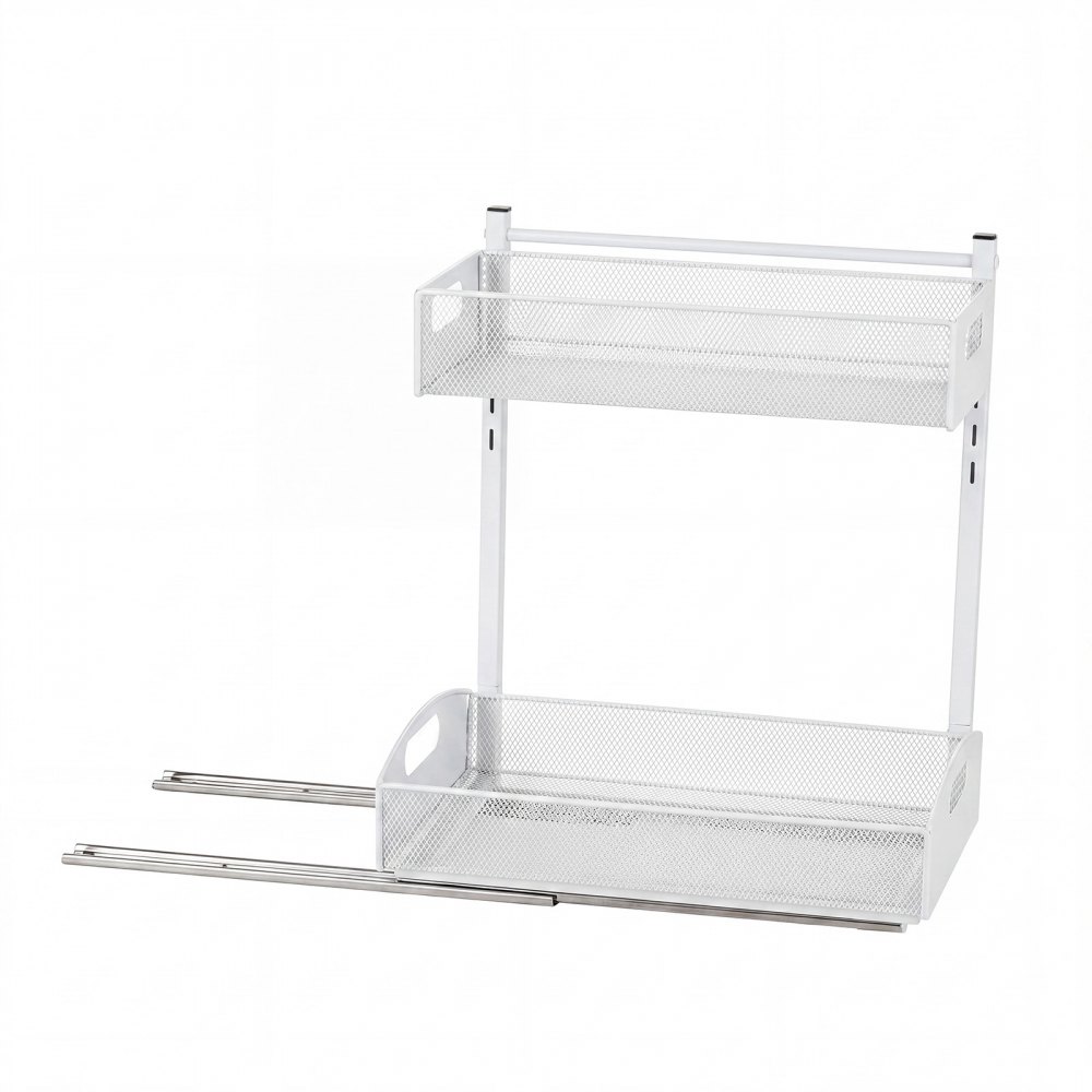 Organizador bajo fregadero VEVOR, paquete de 2 organizadores extraíbles de 2 niveles con ajuste de altura de 4 niveles, estante deslizante de metal, organizadores y almacenamiento multiusos para baño y cocina, blanco