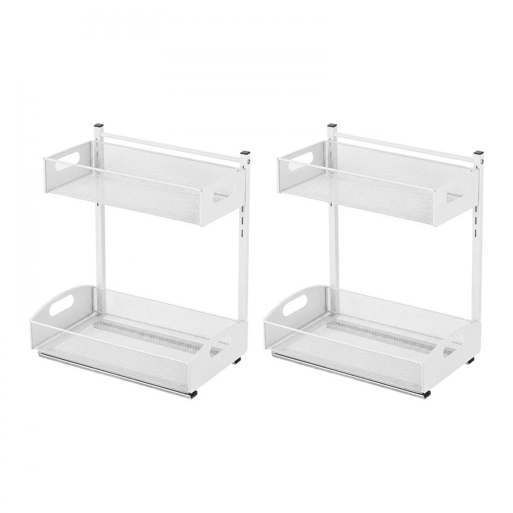 Organizador bajo fregadero VEVOR, paquete de 2 organizadores extraíbles de 2 niveles con ajuste de altura de 4 niveles, estante deslizante de metal, organizadores y almacenamiento multiusos para baño y cocina, blanco
