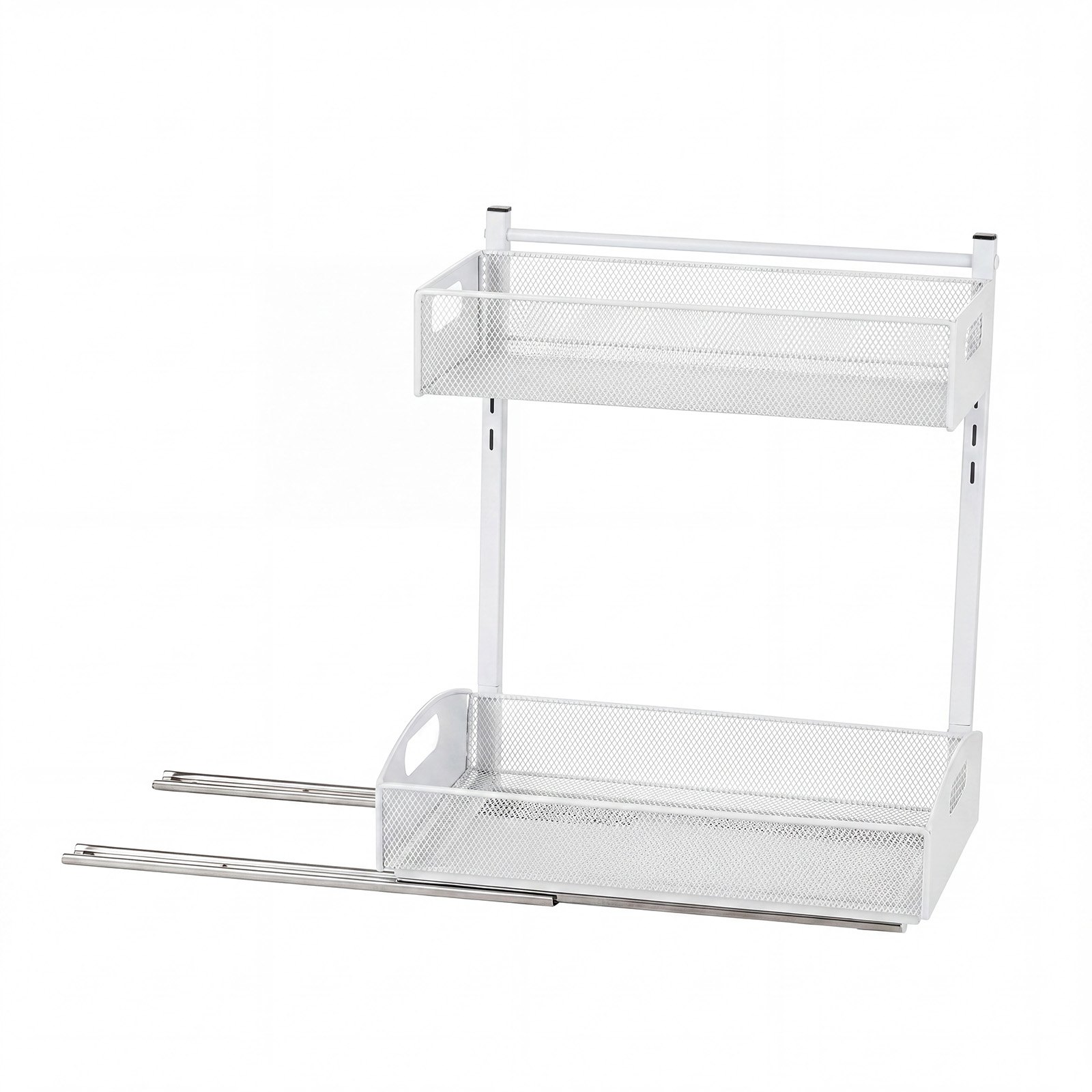 Organizador bajo fregadero VEVOR, paquete de 2 organizadores extraíbles de 2 niveles con ajuste de altura de 4 niveles, estante deslizante de metal, organizadores y almacenamiento multiusos para baño y cocina, blanco