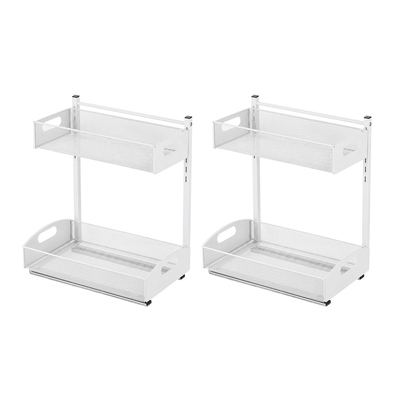 Organizador bajo fregadero VEVOR, paquete de 2 organizadores extraíbles de 2 niveles con ajuste de altura de 4 niveles, estante deslizante de metal, organizadores y almacenamiento multiusos para baño y cocina, blanco