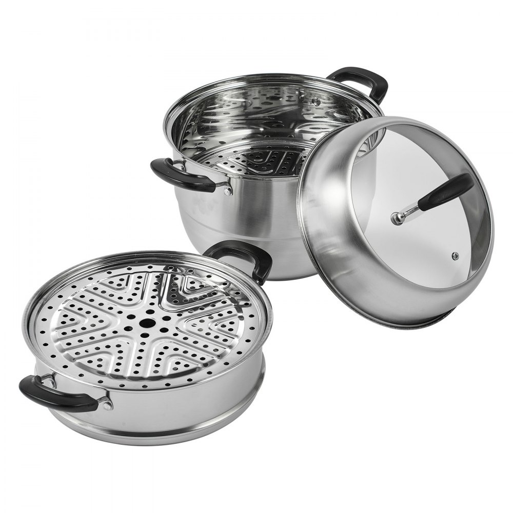 VEVOR Olla de vapor de 11 pulgadas/28 cm, olla de vapor de 3 niveles para cocinar con olla de 8,5 cuartos, vaporizador de verduras y 2 bandejas de vapor, utensilios de cocina de acero inoxidable 304 d